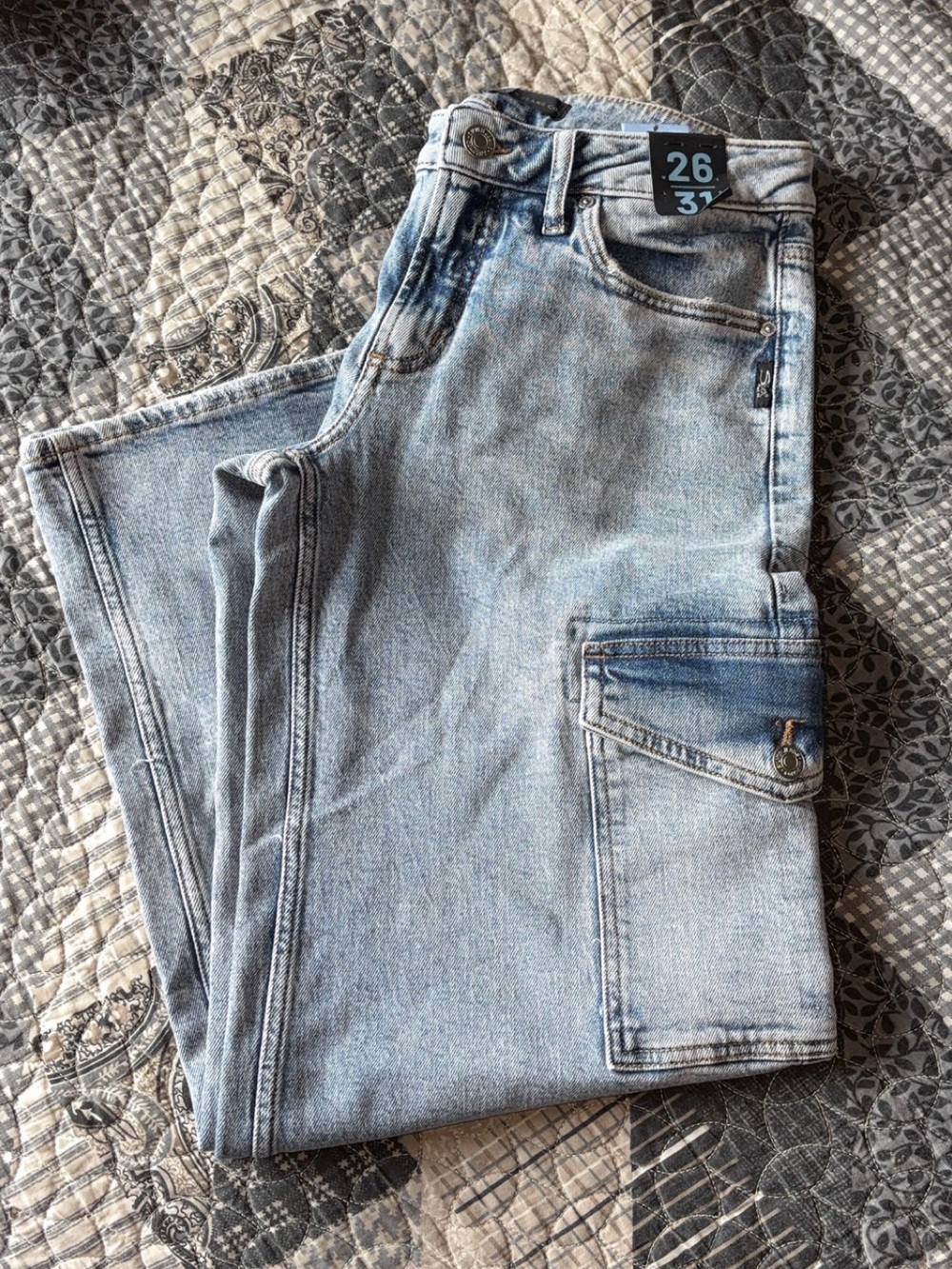 Silver Jeans Light Wash Wide Leg Cargo Jeans